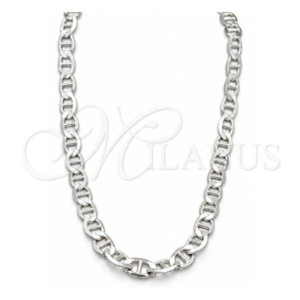 Gargantilla Basica 04.433.0012.23 Plata Rodinada, Diseño de Mariner, Pulido, Tono Plateado (Calibre 200, Grosor 09.1 MM, 24 Pulgadas de Largo)