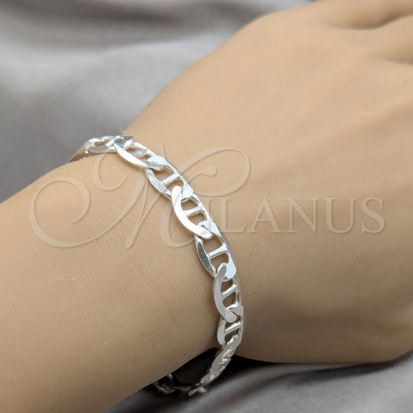 Pulsera Básica 03.433.0012.08 Plata Rodinada, Diseño de Mariner, Pulido, Tono Plateado (Calibre 200, Grosor 09.1 MM, 8 Pulgadas de Largo)
