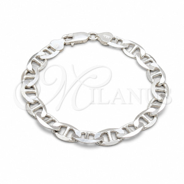 Pulsera Básica 03.433.0012.08 Plata Rodinada, Diseño de Mariner, Pulido, Tono Plateado (Calibre 200, Grosor 09.1 MM, 8 Pulgadas de Largo)