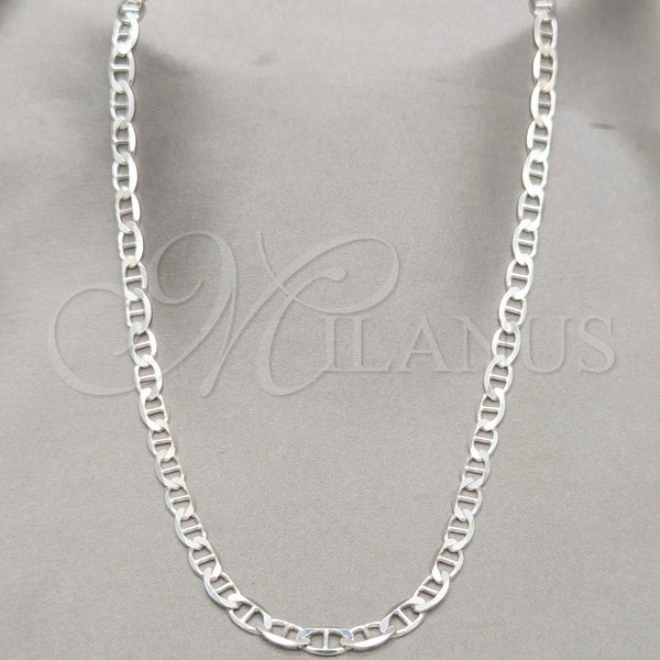 Gargantilla Basica 04.433.0015.24 Plata Rodinada, Diseño de Mariner, Pulido, Tono Plateado (Calibre 120, Grosor 05.2 MM, 24 Pulgadas de Largo)