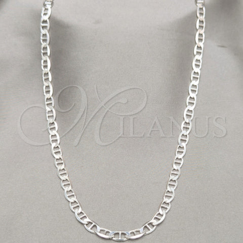 Gargantilla Basica 04.433.0015.24 Plata Rodinada, Diseño de Mariner, Pulido, Tono Plateado (Calibre 120, Grosor 05.2 MM, 24 Pulgadas de Largo)