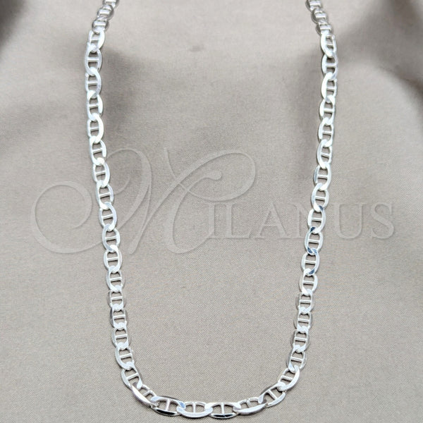 Gargantilla Basica 04.433.0015.22 Plata Rodinada, Diseño de Mariner, Pulido, Tono Plateado (Calibre 120, Grosor 05.2 MM, 22 Pulgadas de Largo)