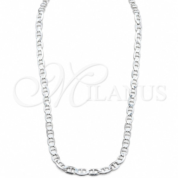 Gargantilla Basica 04.433.0015.22 Plata Rodinada, Diseño de Mariner, Pulido, Tono Plateado (Calibre 120, Grosor 05.2 MM, 22 Pulgadas de Largo)