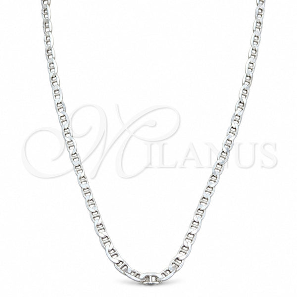 Gargantilla Basica 04.433.0016.20 Plata Rodinada, Diseño de Mariner, Pulido, Tono Plateado (Calibre 100, Grosor 04.2 MM, 20 Pulgadas de Largo)