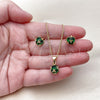 Juego de Arete y Dije de Adulto 10.342.0252 Oro Laminado, Diseño de Bola, con Verde Zirconia Cubica, Pulido, Tono Dorado