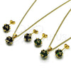 Juego de Arete y Dije de Adulto 10.342.0252 Oro Laminado, Diseño de Bola, con Verde Zirconia Cubica, Pulido, Tono Dorado
