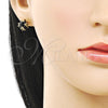 Arete Dormilona 02.342.0360 Oro Laminado, Diseño de Bola, con Zirconia Cubica Negro, Pulido, Tono Dorado