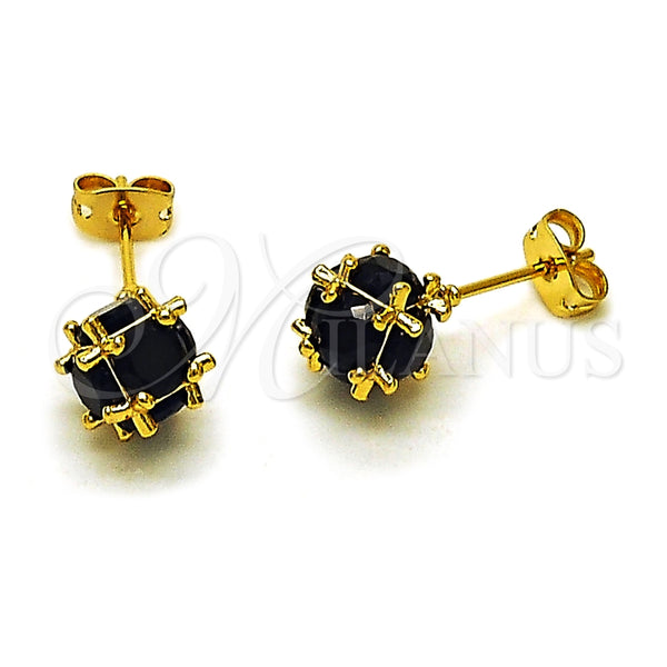 Arete Dormilona 02.342.0360 Oro Laminado, Diseño de Bola, con Zirconia Cubica Negro, Pulido, Tono Dorado