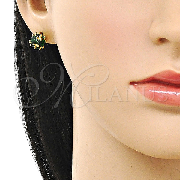 Arete Dormilona 02.342.0360.1 Oro Laminado, Diseño de Bola, con Zirconia Cubica Verde, Pulido, Tono Dorado