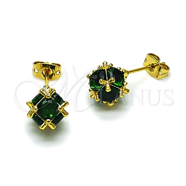 Arete Dormilona 02.342.0360.1 Oro Laminado, Diseño de Bola, con Zirconia Cubica Verde, Pulido, Tono Dorado