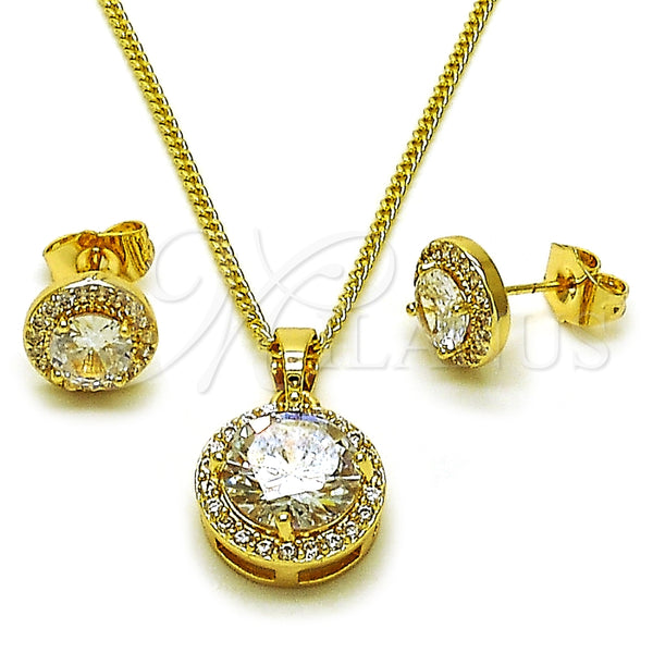 Juego de Arete y Dije de Adulto 10.210.0184 Oro Laminado, Diseño de Cluster, con Blanca Zirconia Cubica and Blanca Micro Pave, Pulido, Tono Dorado