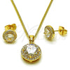 Juego de Arete y Dije de Adulto 10.210.0184 Oro Laminado, Diseño de Cluster, con Blanca Zirconia Cubica and Blanca Micro Pave, Pulido, Tono Dorado