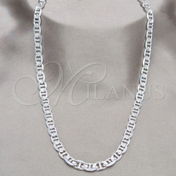 Gargantilla Basica 04.431.0005.24 Plata Rodinada, Diseño de Mariner, Diamantado, Tono Plateado (Calibre 150, Grosor 06.6 MM, 24 Pulgadas de Largo)
