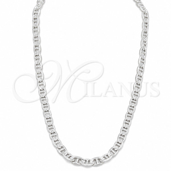 Gargantilla Basica 04.431.0005.24 Plata Rodinada, Diseño de Mariner, Diamantado, Tono Plateado (Calibre 150, Grosor 06.6 MM, 24 Pulgadas de Largo)