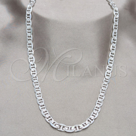Gargantilla Basica 04.431.0005.24 Plata Rodinada, Diseño de Mariner, Diamantado, Tono Plateado (Calibre 150, Grosor 06.6 MM, 24 Pulgadas de Largo)
