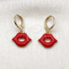 Arete Colgante 02.411.0080 Oro Laminado, Diseño de Labios, Esmaltado Rojo, Tono Dorado