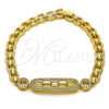 Pulsera Elegante 03.283.0472.08 Oro Laminado, Diseño de Paperclip y Hebilla del Cinturón, con Blanca Zirconia Cubica, Pulido, Tono Dorado (Thickness, 8 Inches Length)