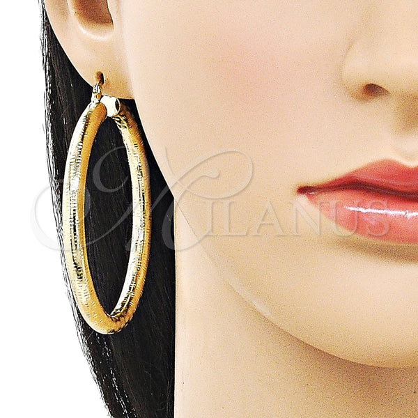 Argolla Grande 02.213.0812.60 Oro Laminado, Diseño de Hueco, Diamantado, Tono Dorado