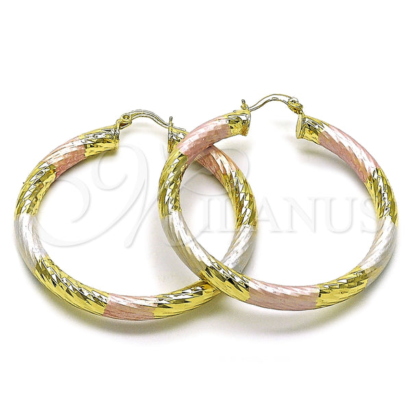 Argolla Grande 02.213.0311.1.50 Oro Laminado, Diseño de Hueco, Diamantado, Tres Tonos