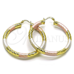 Argolla Grande 02.213.0311.1.50 Oro Laminado, Diseño de Hueco, Diamantado, Tres Tonos