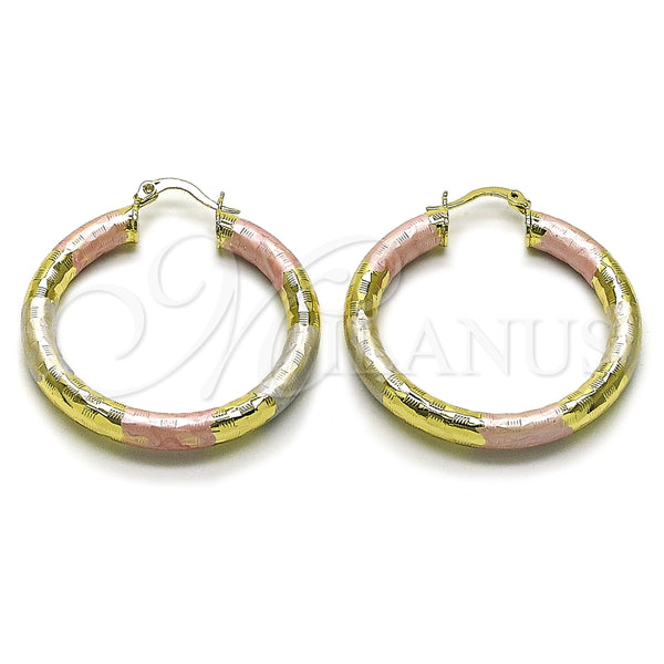 Argolla Mediana 02.213.0313.1.40 Oro Laminado, Diseño de Hueco, Diamantado, Tres Tonos