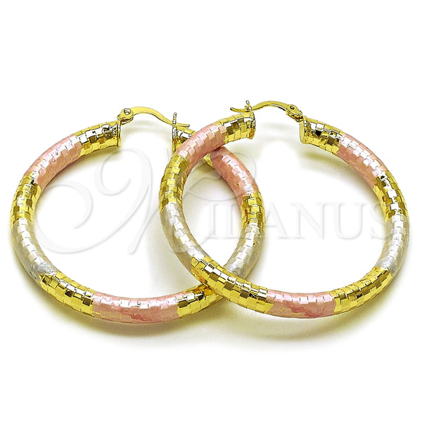 Argolla Grande 02.213.0309.1.50 Oro Laminado, Diseño de Hueco, Diamantado, Tres Tonos