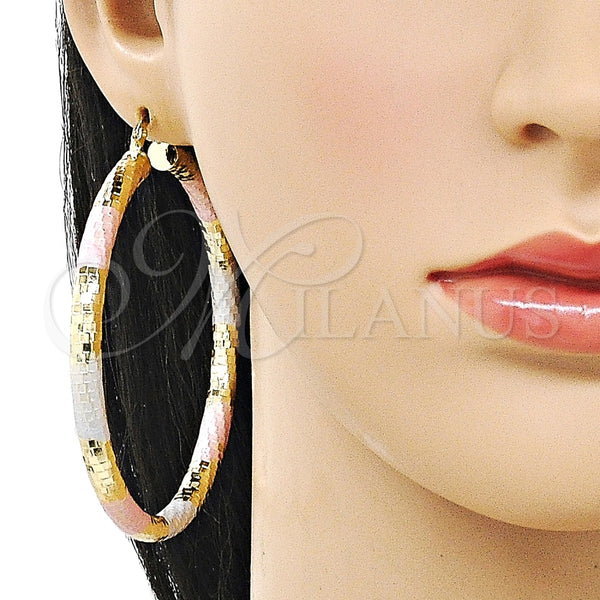 Argolla Grande 02.213.0309.1.70 Oro Laminado, Diseño de Hueco, Diamantado, Tres Tonos