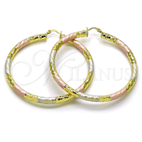 Argolla Grande 02.213.0309.1.70 Oro Laminado, Diseño de Hueco, Diamantado, Tres Tonos