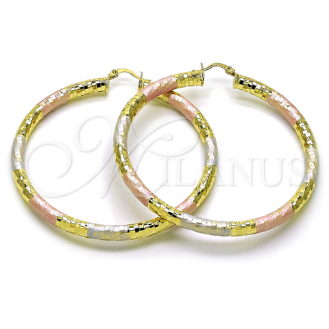 Argolla Grande 02.213.0309.1.70 Oro Laminado, Diseño de Hueco, Diamantado, Tres Tonos