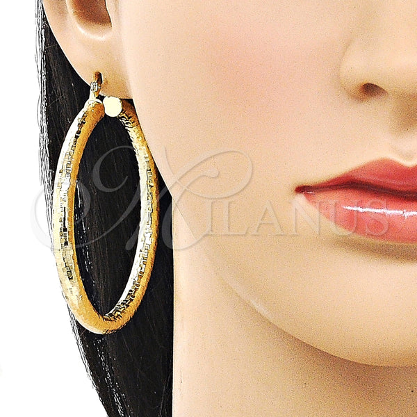 Argolla Grande 02.213.0818.60 Oro Laminado, Diseño de Hueco, Diamantado, Tono Dorado