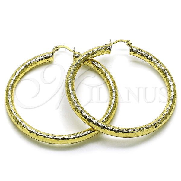 Argolla Grande 02.213.0818.60 Oro Laminado, Diseño de Hueco, Diamantado, Tono Dorado