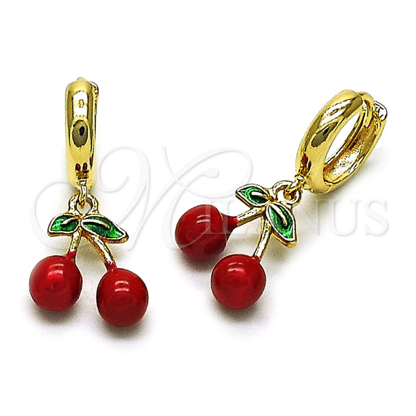 Arete Colgante 02.284.0051 Oro Laminado, Diseño de Cereza, Esmaltado Rojo, Tono Dorado