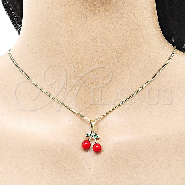 Collares con Dije 04.284.0061.18 Oro Laminado, Diseño de Cereza, Esmaltado Rojo, Tono Dorado (Thickness, 18 Inches Length)