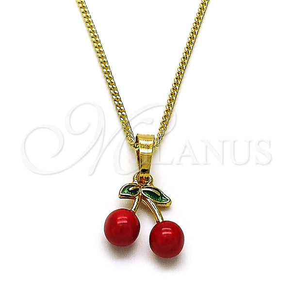 Collares con Dije 04.284.0061.18 Oro Laminado, Diseño de Cereza, Esmaltado Rojo, Tono Dorado (Thickness, 18 Inches Length)