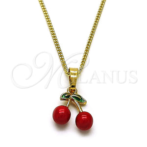 Collares con Dije 04.284.0061.18 Oro Laminado, Diseño de Cereza, Esmaltado Rojo, Tono Dorado (Thickness, 18 Inches Length)