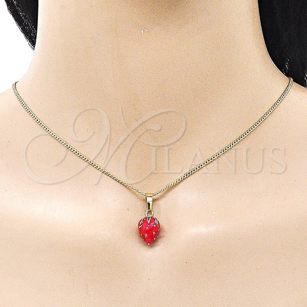 Collares con Dije 04.284.0062.18 Oro Laminado, Diseño de Fresa, Esmaltado Rojo, Tono Dorado (Thickness, 18 Inches Length)