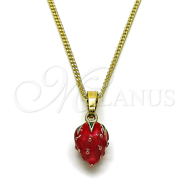Collares con Dije 04.284.0062.18 Oro Laminado, Diseño de Fresa, Esmaltado Rojo, Tono Dorado (Thickness, 18 Inches Length)