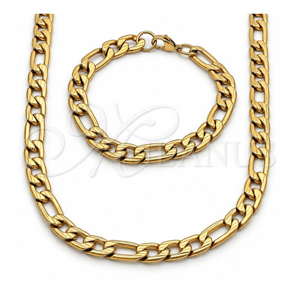 Collar y Pulsera 06.257.0002 Acero Inoxidable, Diseño de Figaro, Pulido, Tono Dorado