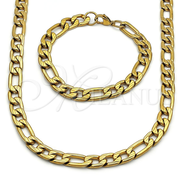 Collar y Pulsera 06.257.0002 Acero Inoxidable, Diseño de Figaro, Pulido, Tono Dorado