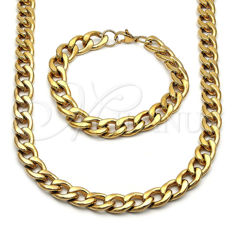 Collar y Pulsera 06.257.0003 Acero Inoxidable, Diseño de Cubana, Pulido, Tono Dorado