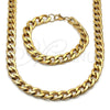 Collar y Pulsera 06.257.0003 Acero Inoxidable, Diseño de Cubana, Pulido, Tono Dorado
