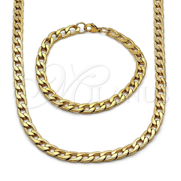 Collar y Pulsera 06.257.0004 Acero Inoxidable, Diseño de Cubana, Pulido, Tono Dorado