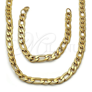 Collar y Pulsera 06.257.0005 Acero Inoxidable, Diseño de Figaro, Pulido, Tono Dorado