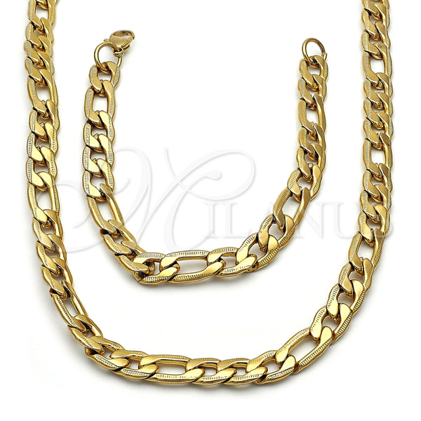 Collar y Pulsera 06.257.0005 Acero Inoxidable, Diseño de Figaro, Pulido, Tono Dorado