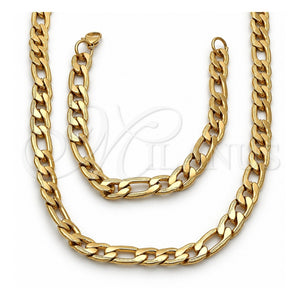 Collar y Pulsera 06.257.0005 Acero Inoxidable, Diseño de Figaro, Pulido, Tono Dorado