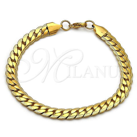 Pulsera Básica 03.278.0015.1.09 Acero Inoxidable, Diseño de Cubana, Pulido, Tono Dorado (Thickness, 9 Inches Length)