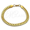 Pulsera Básica 03.278.0015.1.09 Acero Inoxidable, Diseño de Cubana, Pulido, Tono Dorado (Thickness, 9 Inches Length)