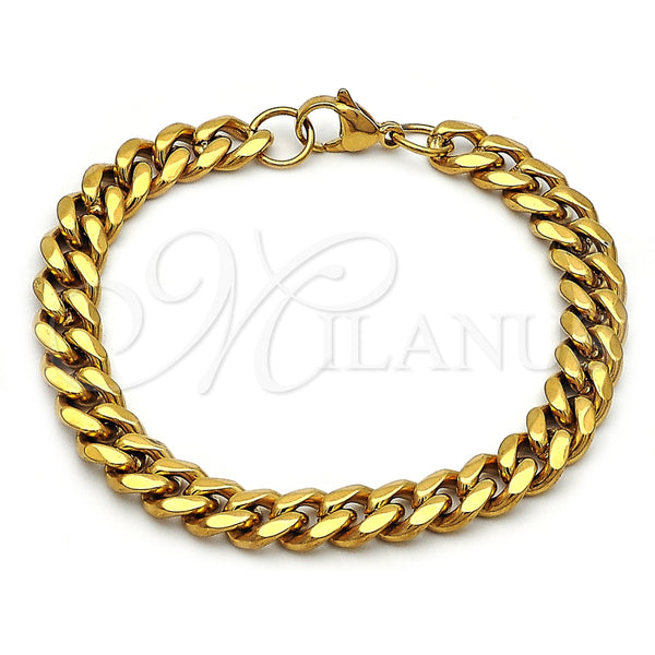 Pulsera Básica 03.257.0001.09 Acero Inoxidable, Diseño de Miami Cubana, Pulido, Tono Dorado (09 MM Thickness, 9 Inches Length)