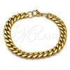 Pulsera Básica 03.257.0001.09 Acero Inoxidable, Diseño de Miami Cubana, Pulido, Tono Dorado (09 MM Thickness, 9 Inches Length)