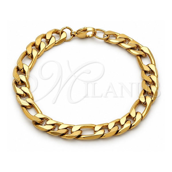 Pulsera Básica 03.257.0002.09 Acero Inoxidable, Diseño de Figaro, Pulido, Tono Dorado (Grosor 08.8 MM, 9 Pulgadas de Largo)